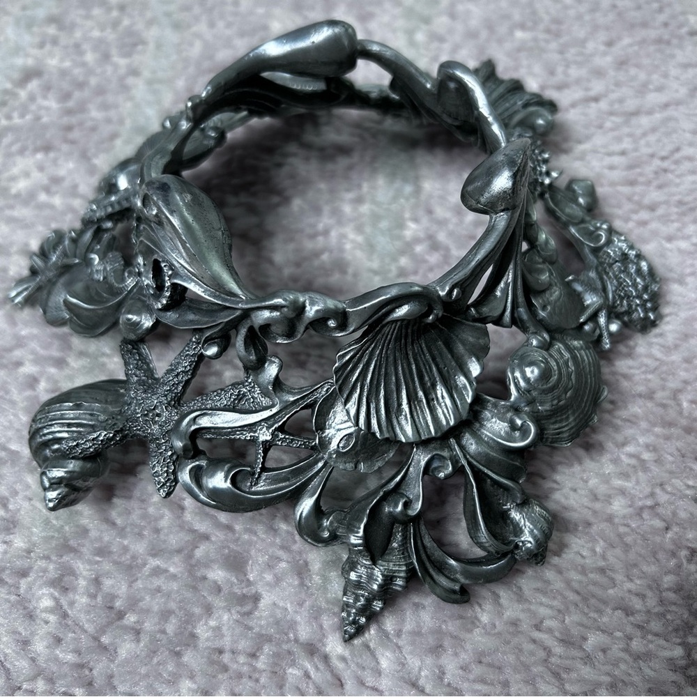 Vintage 1994 Seagull Canada Pewter Bowl Stand Candle Ring Ocean Motif Coastal